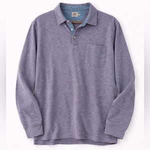 Faherty Stripe Long Sleeve Polo Red Sun Indigo XXL